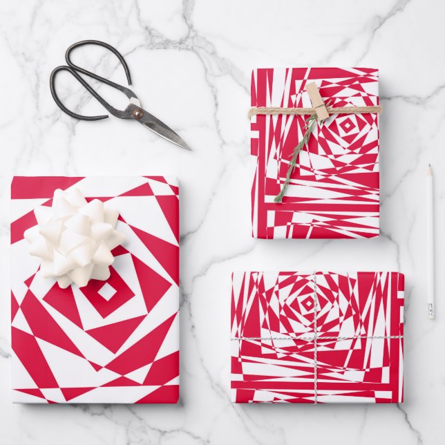 Hoja De Papel De Regalo Resumen rojo y blanco Diseño de ilusión moderna (Anverso)