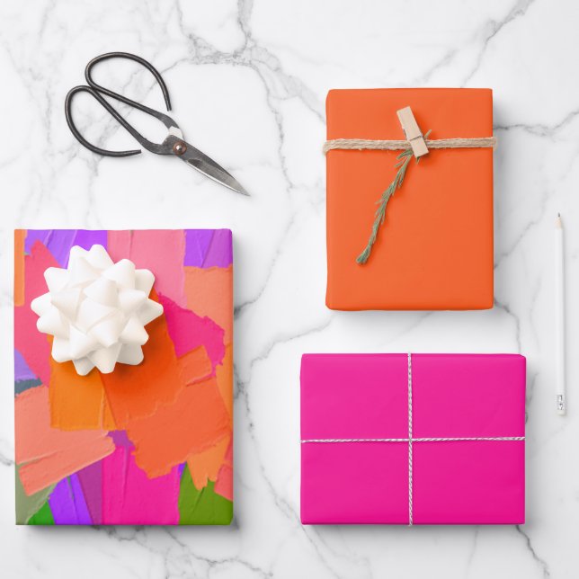 Hoja De Papel De Regalo Resumen rosa, Naranja y púrpura (Anverso)