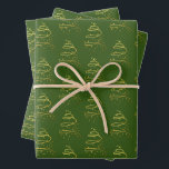 Hoja De Papel De Regalo Resumen Sparkling Gold, Green Christmas Tree<br><div class="desc">Este dibujo bonito y abstracto de un árbol de Navidad en Relieve metalizado brillante de oro simulado es una expresión elegante de las vacaciones en estas hermosas sábanas de papel envuelto. El diseño sencillo es una brillante y espiral de oro sobre un fondo verde del bosque, en forma de pino,...</div>