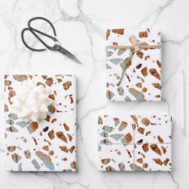 Hoja De Papel De Regalo Resumen Terrazzo Mosaic Rust Brown & Blue Pattern