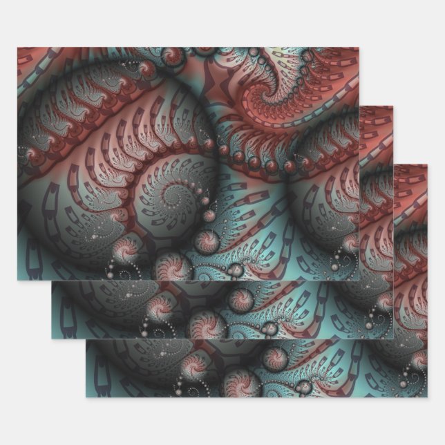 Hoja De Papel De Regalo Resumen Vivid Fantasy Fractal Art Brown Blue (Set)