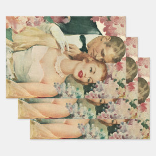 Hoja De Papel De Regalo Retrato de boda vintage, novia y novio retro