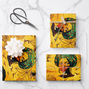 Hoja De Papel De Regalo Retrato de mujer africana con puesta de sol