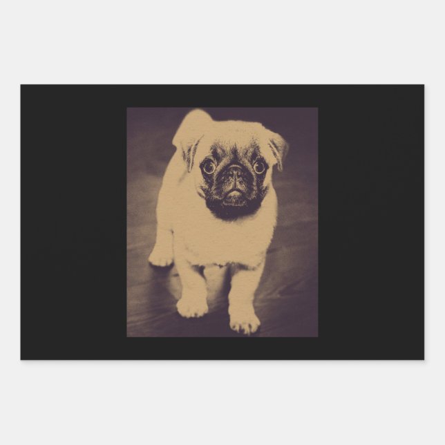 Hoja De Papel De Regalo Retrato de perro de pug cuta (Anverso)