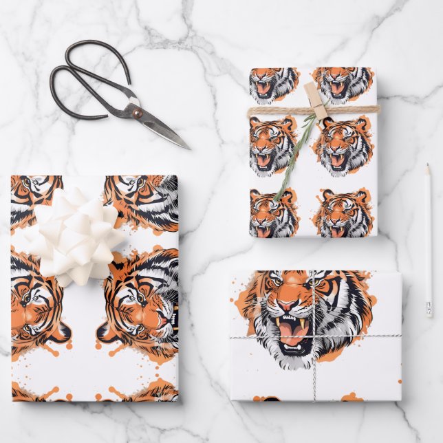 Hoja De Papel De Regalo Retrato de tigre (Anverso)