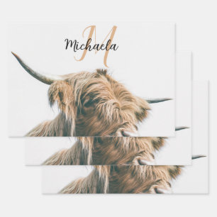 Hoja De Papel De Regalo Retrato de vaca de Highland nombre personalizado m