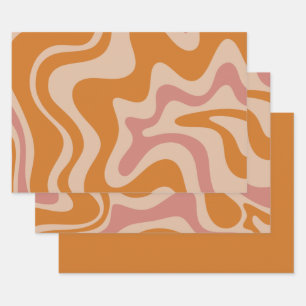 Hoja De Papel De Regalo Retro 60 años 70 Psicodelic Swirls Naranja Pink