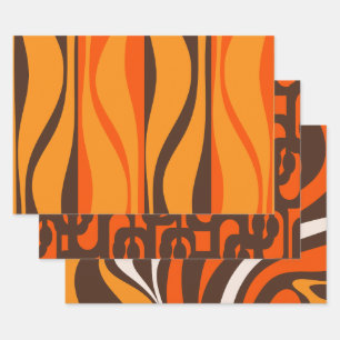 Hoja De Papel De Regalo Retro 70 Patrones abstractos Naranja marrón vintag