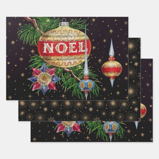 Hoja De Papel De Regalo Retro Black & Gold Holiday (Set)