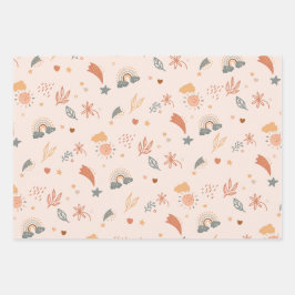 Hoja De Papel De Regalo Retro Boho acuarela Arcoiris Neutral