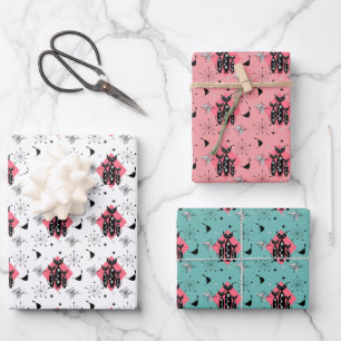 Hoja De Papel De Regalo Retro Cats Atómico Starburst Moderno Mediados del