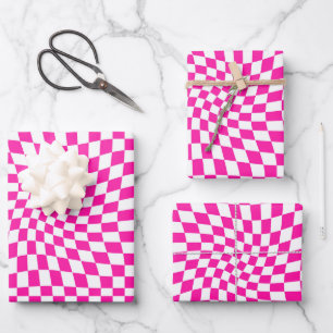 Hoja De Papel De Regalo Retro Cheques rosados calientes retorcidos Dormito