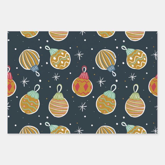 Hoja De Papel De Regalo Retro Christmas Ornament Wrapping Paper (Anverso)
