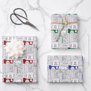 Hoja De Papel De Regalo Retro City Brownstones Tonos de Joyas Personalizad