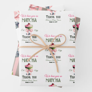 Hoja De Papel De Regalo Retro Club Pink Bow Te Amas Matcha Baby Shower