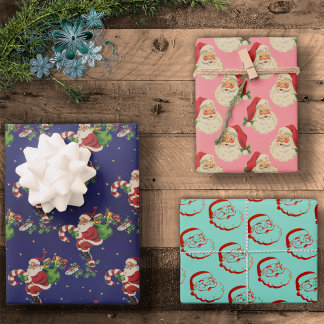 Hoja De Papel De Regalo retro colorido santa claus regalo de navidad vinta