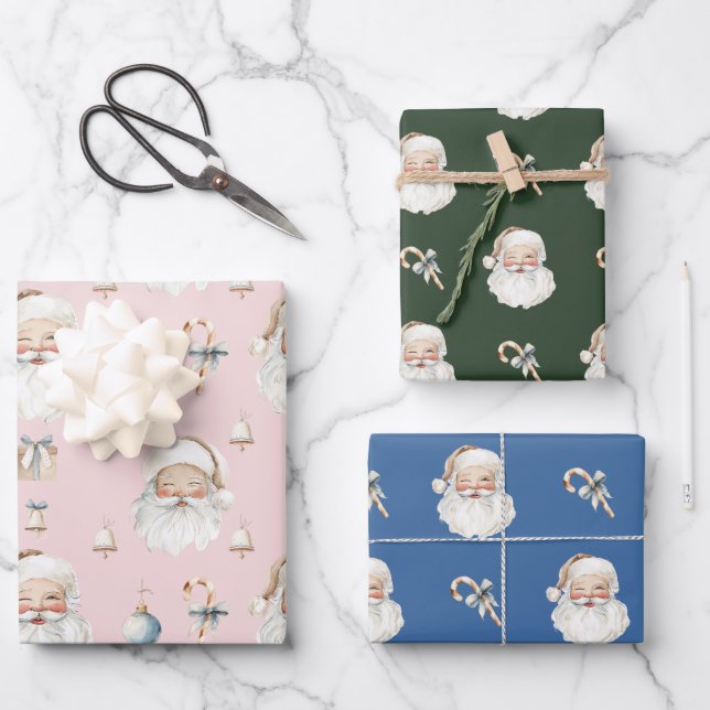 Hoja De Papel De Regalo Retro Cute Santa Claus & Candy Cane Christmas  (Anverso)