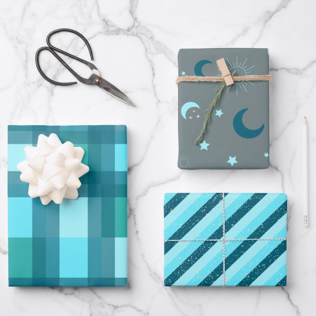 Hoja De Papel De Regalo Retro Cyan Chic Wrapping Paper (Anverso)