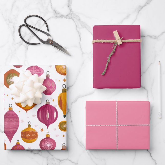 Hoja De Papel De Regalo Retro de los Ornamentos de Navidad (Anverso)