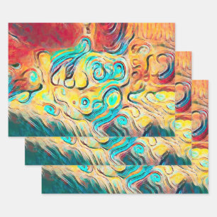 Hoja De Papel De Regalo Retro del Camper Hippie colorido rojo amarillo abs