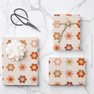 Hoja De Papel De Regalo Retro Floral Terracotta Beige