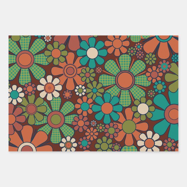 Hoja De Papel De Regalo Retro Garden Gingham Flores 60's 70 (Anverso)