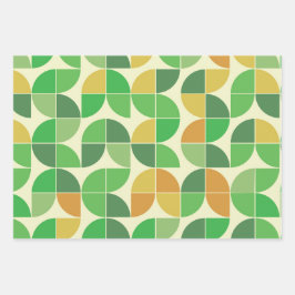 Hoja De Papel De Regalo Retro Geométrico Floral Verde de Mitad de Siglo 