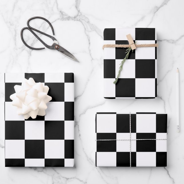 Hoja De Papel De Regalo Retro geométrico negro y blanco (Anverso)