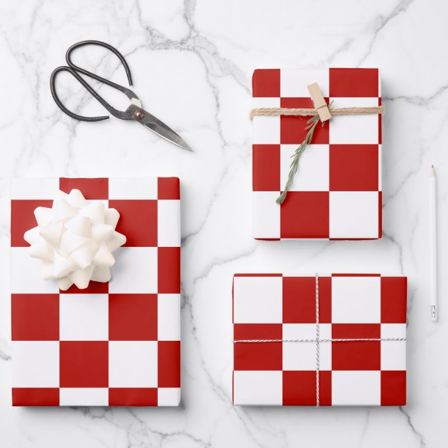 Hoja De Papel De Regalo Retro geométrico rojo cuadrado (Anverso)