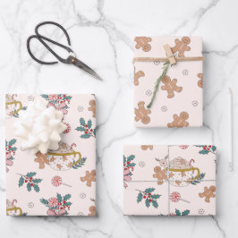 Hoja De Papel De Regalo Retro Gingerbread Cookies y Navidades de té