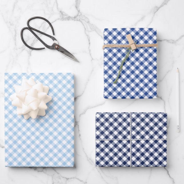 Hoja De Papel De Regalo Retro Gingham 3 Blue (Anverso)