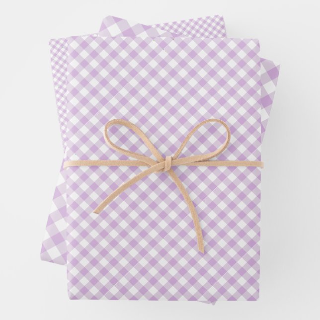 Hoja De Papel De Regalo Retro Gingham Suave Lila (In situ)