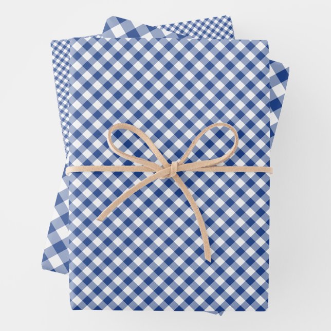Hoja De Papel De Regalo Retro Gingham True Blue (In situ)