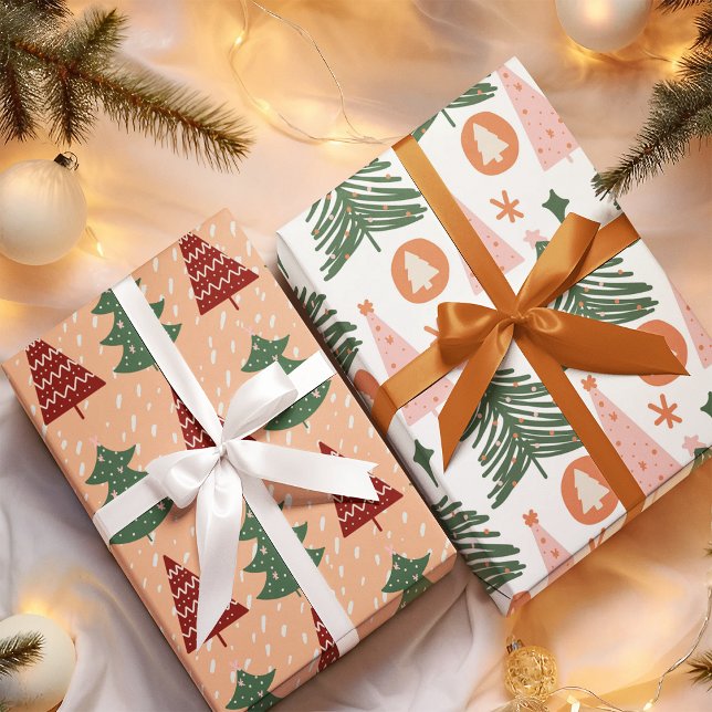 Hoja De Papel De Regalo Retro Green Trees Pattern Christmas Holiday (Subido por el creador)