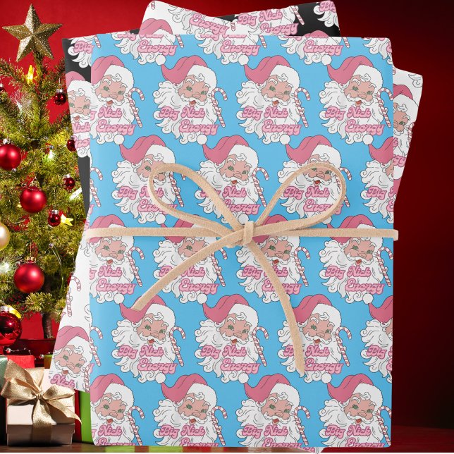 Hoja De Papel De Regalo Retro Groovy Big Nick Santa Energy Pink Santa Xmas (Subido por el creador)
