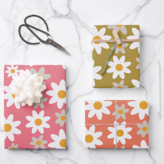 Hoja De Papel De Regalo Retro Groovy Daisy Pattern Naranja Pink Green