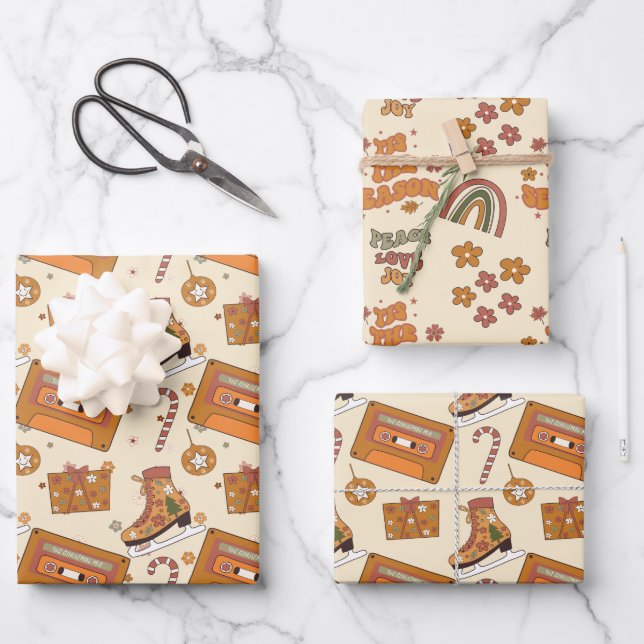 Hoja De Papel De Regalo Retro Groovy Holiday  (Anverso)
