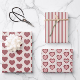 Hoja De Papel De Regalo Retro Hearts Pink Burgundy Y2K Style