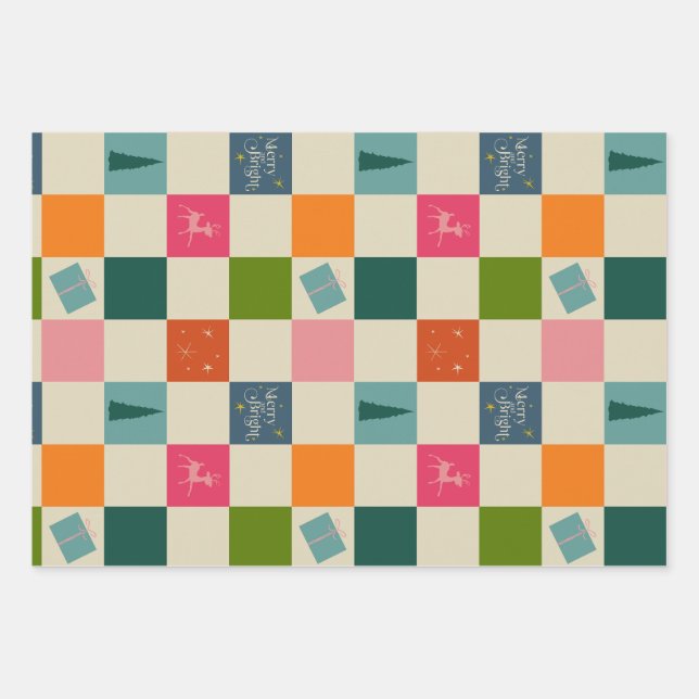 Hoja De Papel De Regalo Retro Merry and Bright Christmas Wrapping Paper (Anverso)