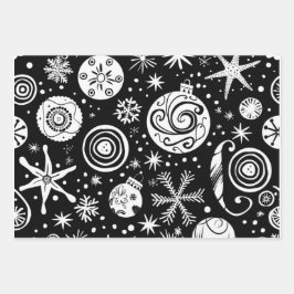 Hoja De Papel De Regalo Retro Mid-Century Black & White Ornament