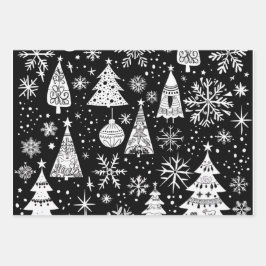Hoja De Papel De Regalo Retro Mid-Century Black & White Ornament Pattern