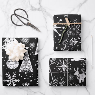 Hoja De Papel De Regalo Retro Mid-Century Black & White Ornament Pattern