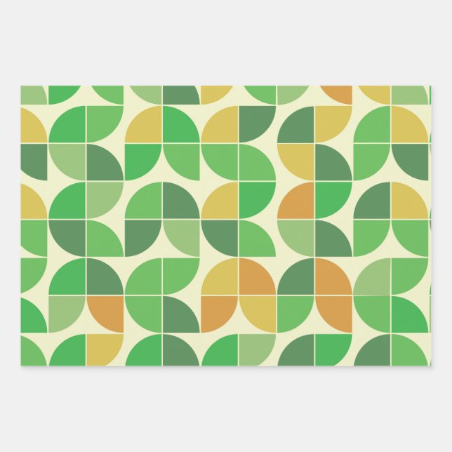 Hoja De Papel De Regalo Retro Mid Century Geométrico Floral Verde (Anverso)