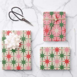 Hoja De Papel De Regalo Retro Navidad Estallido de Estrellas Atómicas de M