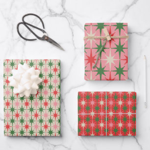 Hoja De Papel De Regalo Retro Navidad Estrella Explosión Atómica de mediad