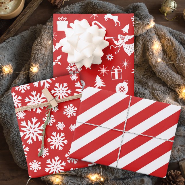 Hoja De Papel De Regalo Retro Navidades tradicionales rojos y blancos (Retro Red and White Traditional Christmas Wrapping Paper Sheets)