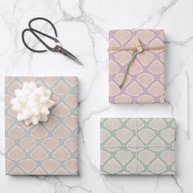 Hoja De Papel De Regalo Retro pastel boho wrapping paper with sea shells (Anverso)