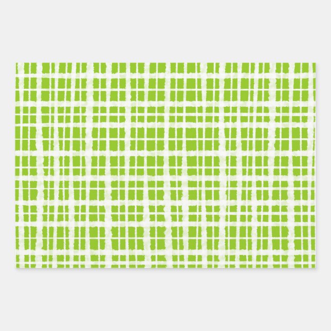 Hoja De Papel De Regalo Retro Pintado Gingham Plaid Pattern Lime Green (Anverso)