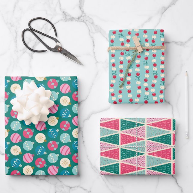 Hoja De Papel De Regalo Retro Pop Navidad Set 3 (Anverso)