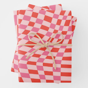 Hoja De Papel De Regalo Retro San Valentín Rosa Rojo Ajedrezado Ondulado L